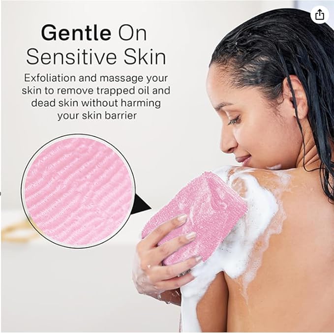 Yiclick Exfoliating Washcloth Towel, Japanese Exfoliating Bath Wash Cloth for Body Exfoliation, Korean Back Scrubber Washer for Shower, African Net Sponge Brush Loofah Exfoliator (Pink)