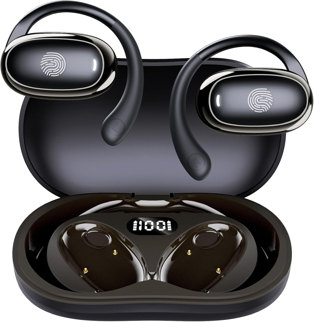 IFECCO Open Ear Headphones Bluetooth 5.4 - Wireless Open Ear Earbuds with Ddigital Display Charging Case,48H Playtime Premium Sound Sport Conduction Headphones for Running, Cycling Driving