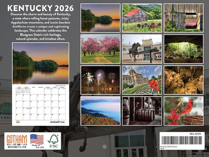 Kentucky Calendar 2026 Wall 12 Month Monthly KY Scenic Souvenirs Themed Gifts | American Made In The USA