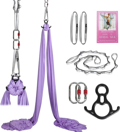 Aerial Silks Kit & Aerial Yoga Hammock - 11Yd Premium Fabric Hardware - Easy Setup for Flying Yoga, Aerial Swing & Fitness - Supports Up to 14ft Rigging