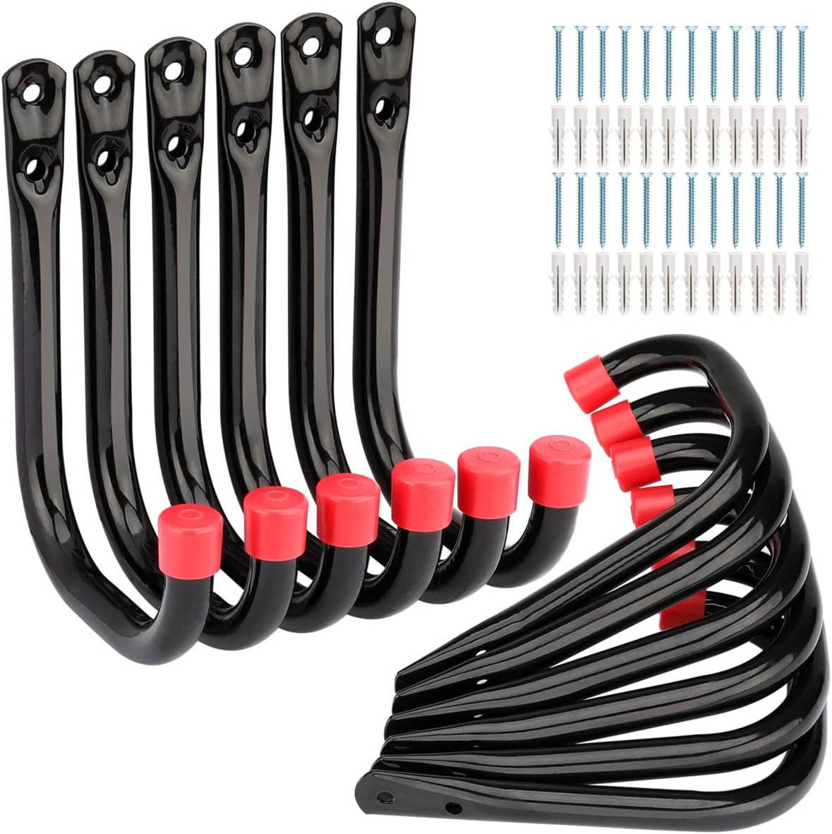 12 Pack Garage Storage J Hooks, 4.1Inches Heavy Duty Wall Mount Utility Hangers by Naikozmo Black and Red 5.6 x 4.1 x 0.5 inches
