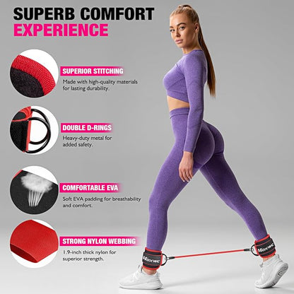 HOXWC Ankle Resistance Bands with Cuffs, Ankle Bands for Working Out, Ankle Resistance Band for Leg, Booty Workout Equipment for Kickbacks Hip Fitness Training, Exercise Bands for Butt Lift Women