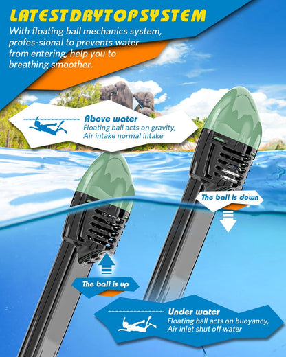 QingSong Full Face Snorkel Mask for Adults, Snorkeling Gear with Camera Mount, 180 Degree Panoramic View Snorkel Set Anti-Fog Anti-Leak