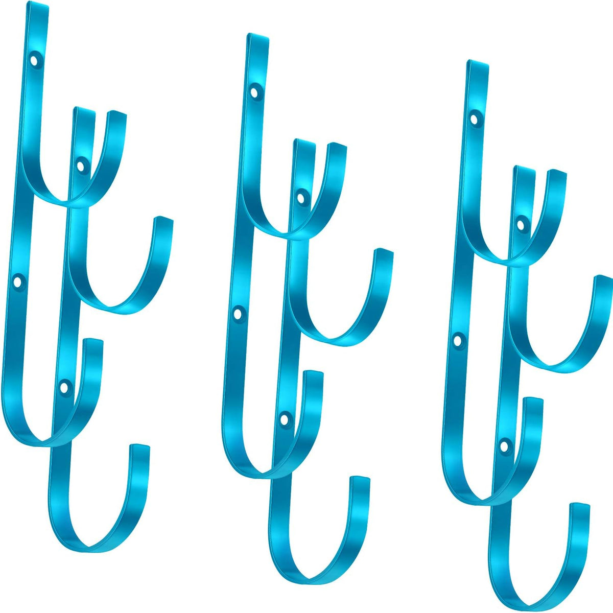 6 Pieces Pool Pole Hook Hanger Swimming Metal Brackets Pool Hook with 12 Pieces Screws for Telescopic Poles, Skimmers, Leaf Rakes, Net, Brush, Vacuum Hose, Garden and Pool Accessories (Blue)