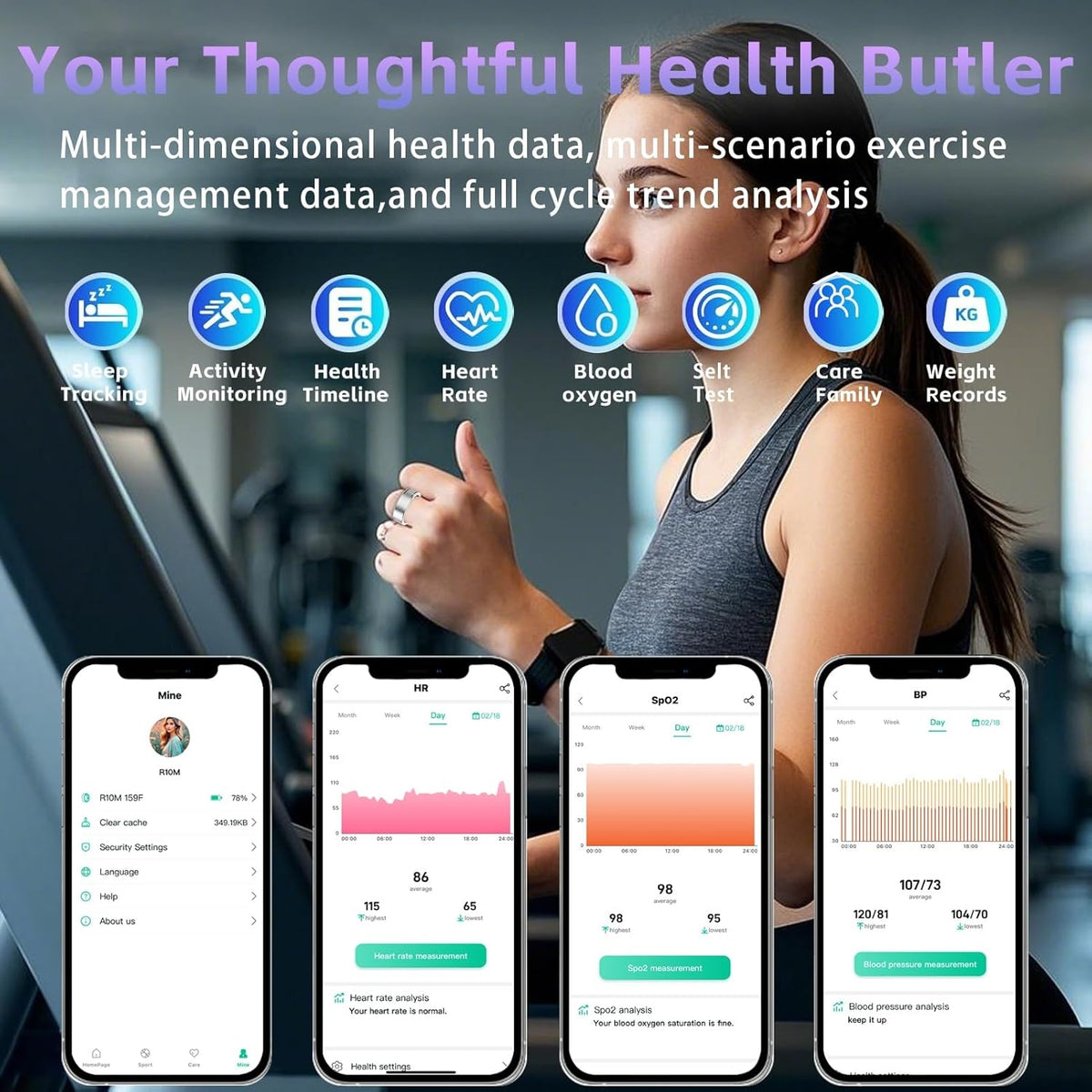 Fitness Tracker Ring for Women – Smart Ring with Heart Rate, SpO2, Blood Pressure, Sleep Monitoring, Step & Calorie Counter, 5ATM Waterproof, No Subscription Fee (Silver, 8)