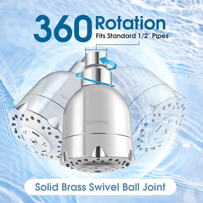 High Pressure Boosting Shower Head, ALOHOME 6 Powerful Spray Settings - Perfect for Low Water Pressure Homes, 3.6" Luxury Modern Chrome Finished Shower Head with 360° Adjustable Brass Ball Joint