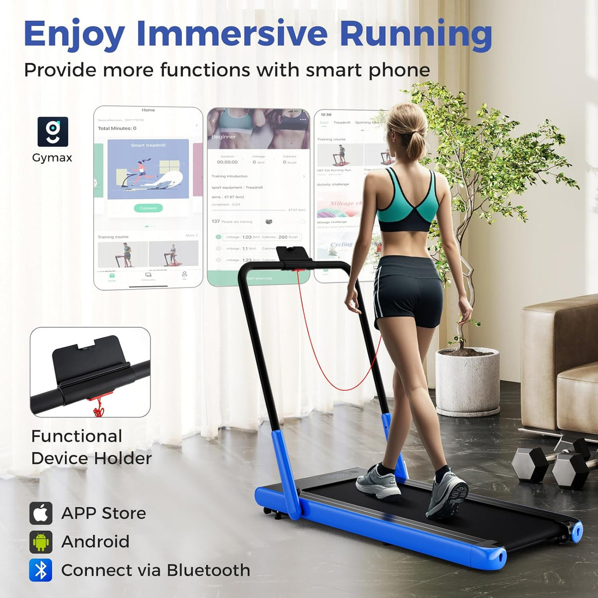 GYMAX Walking Pad Treadmill, 3HP Under Desk Treadmills with 340LBS Capacity, LED Display, Remote & APP Control, 3 in 1 Portable Compact Running Jogging Machine for Home Office Gym Exercise