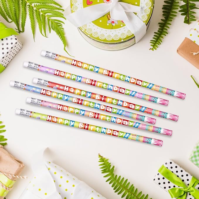 120 Pcs Happy Birthday Pencils Colorful Birthday Pencil for Students Teacher Wooden Pencils with Erasers Birthday Party Supplies, 6 Style(120)
