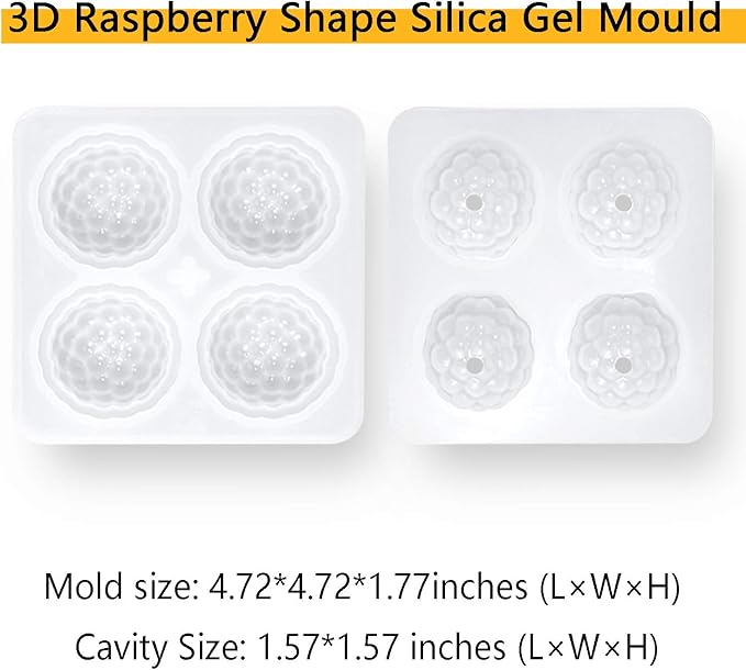 OCPO KITCHEN 3D Raspberry Silicone Mold for Baking Mousse Cake, Candy, Chocolate, Truffle, French Dessert, Pastry, Cupcake, Fruit Ice Cream Mould, Cake Decoration Mold, Raspberry Shape (4-Cavity)