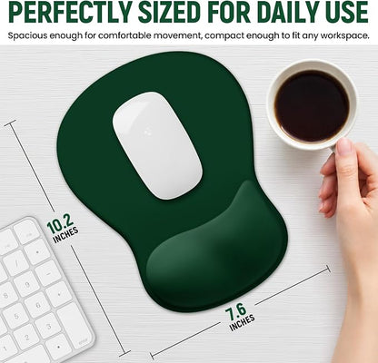 Ergonomic Mouse Pad with Wrist Rest, Gel Wrist Support, Dark Green | 10.2 x 7.6 in Mouse Pad with Smooth Fabric Surface and Non-Slip Rubber Base for Office, Home, Study, and Gaming
