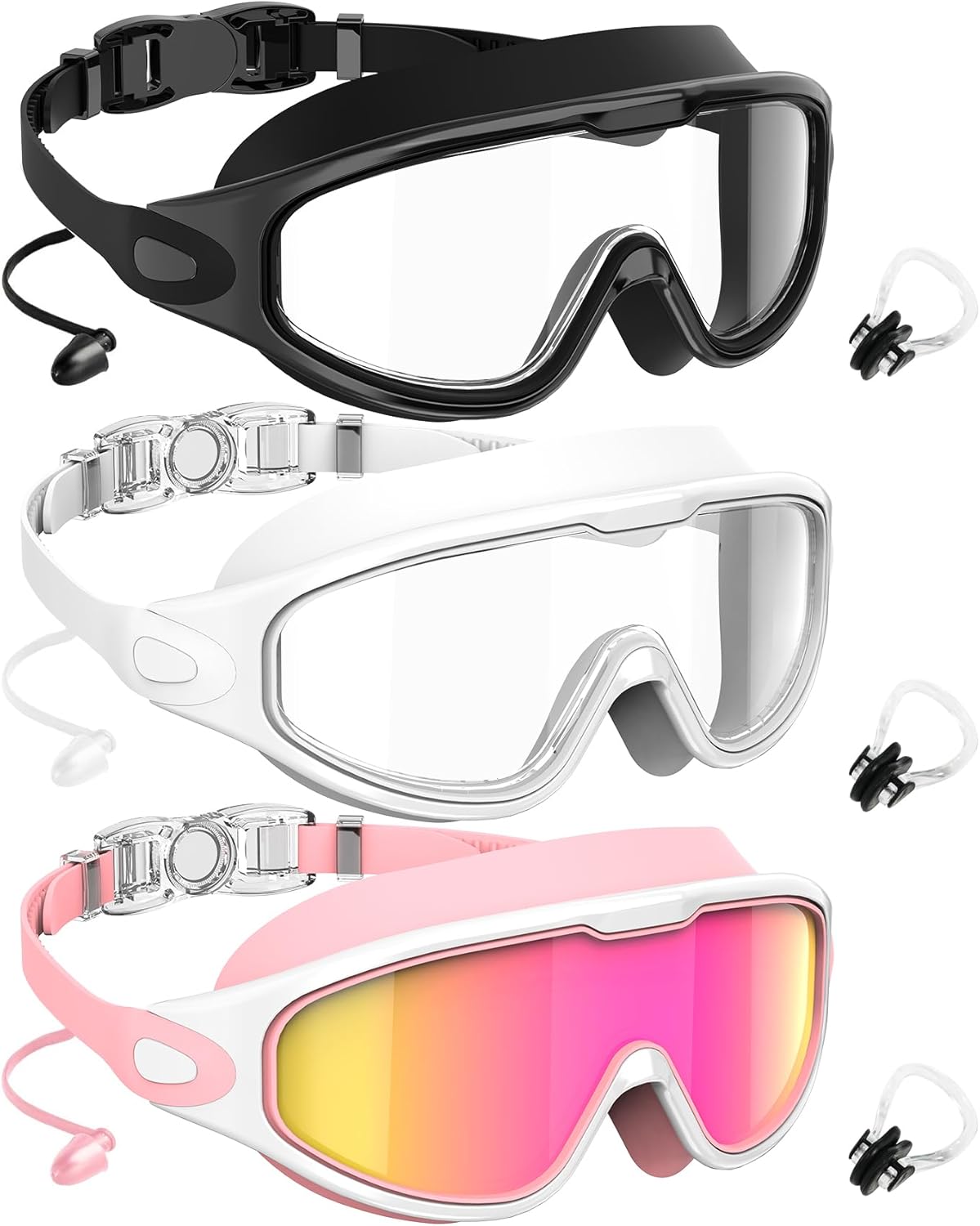 NSSIW Goggles Swimming Adult Swim-Goggles: Wide View with UV400 Protection Anti Fog No Leak for Men and Women 3 Pack