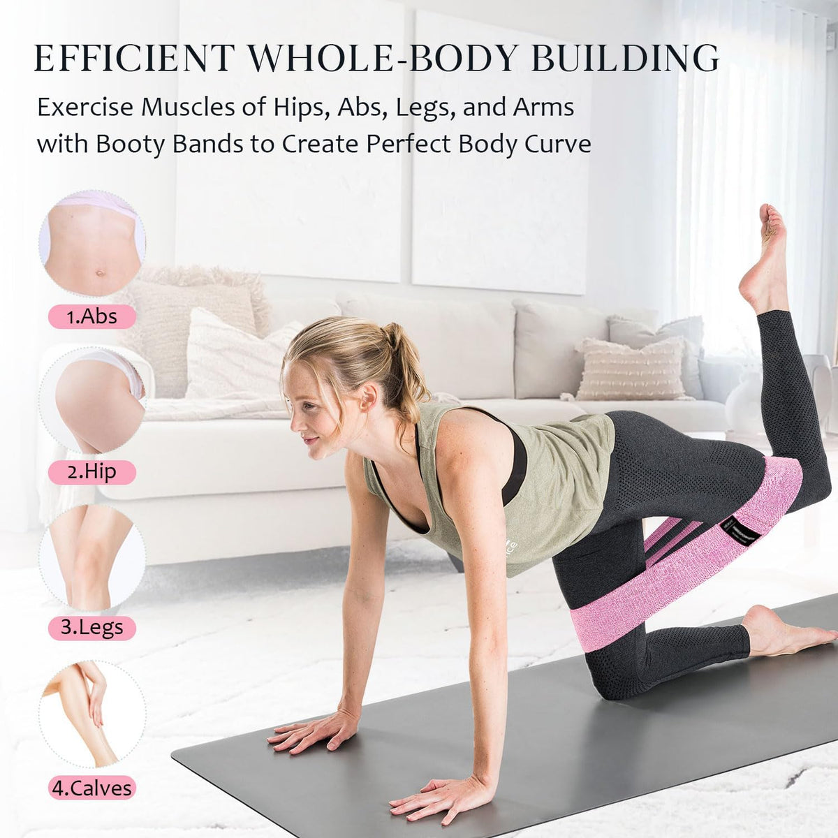 Wide Fabric Resistance Bands for Working Out, 3 Level Non-Slip Exercise Booty Bands for Women & Men Leg and Glutes with Hair Ties and Tape Measure - for Home Gym Workout, Yoga, Pilates
