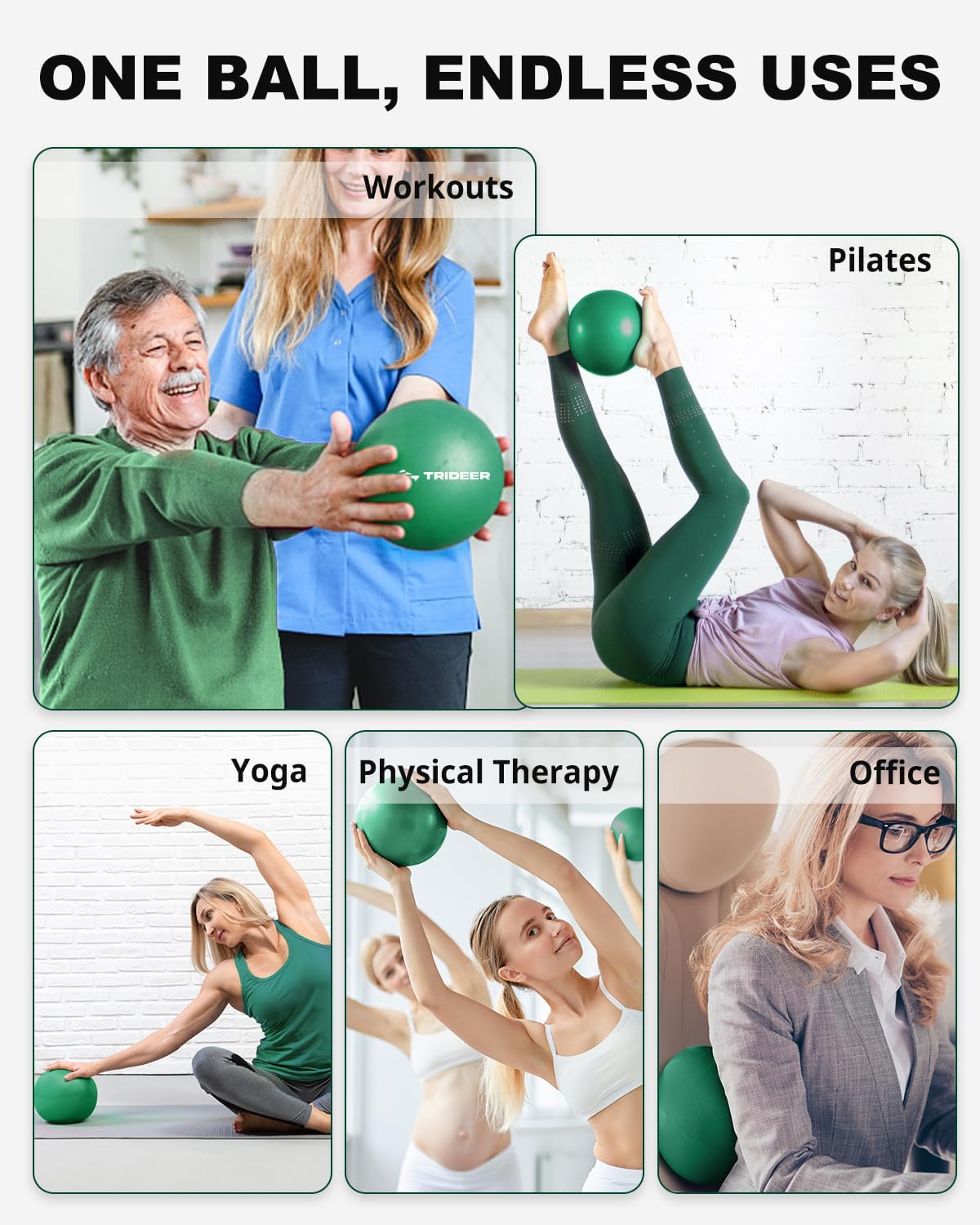 Trideer Exercise Balls Physical Therapy, 9 Inch Pilates Ball Between Knees for Physical Therapy, Mini Exercise Ball - Yoga Ball, Small Workout Balls for Core Strength and Back Support