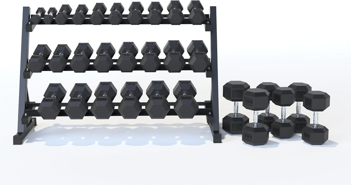 Rubber Hex Dumbbell Set with Rack, 10/12/20 Pair (550/780/1200/1550/2100 lbs total) Weight Rack with Dumbbells, Rubber Coated Dumbbell Set with Rack Stand for Home Gym & Strength Training