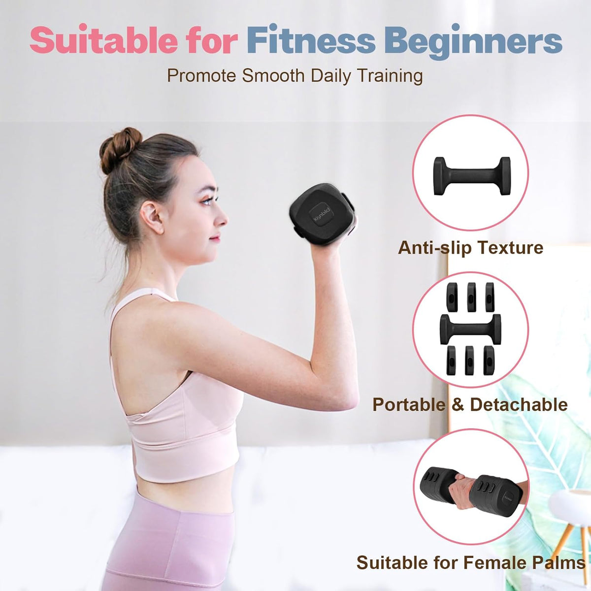 Adjustable Dumbbell Set of 2, 4 in 1 Free Weights Dumbbells Set for Women with Fast Adjustment, Each 2lb 3lb 4lb 5lb Hand Weights Set for Home Gym & Outdoor Exercise Training
