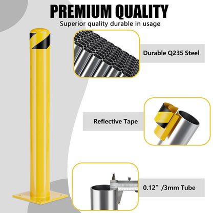 Safety Bollards, Bollards Steel 48 inch, 4.5 Inch Diameter Parking Bollard, Driveway Security Bollards for High Traffic Areas (48inch 4Pack)
