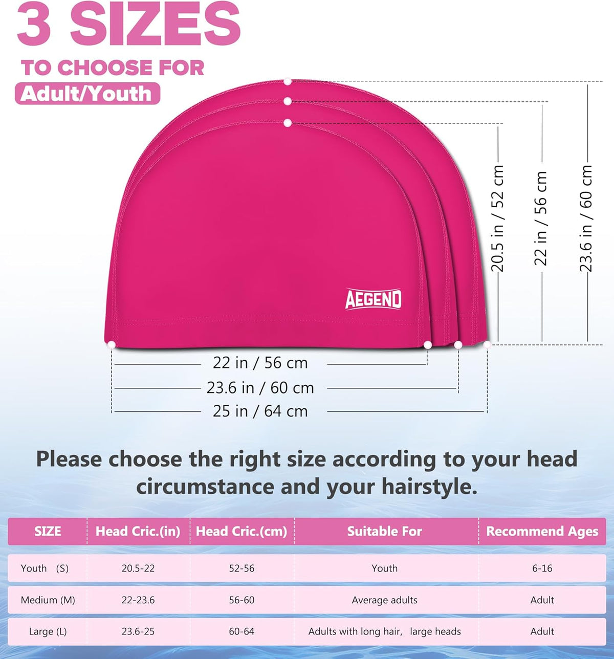 Aegend Fabric Swim Cap, Silicone Waterproof Layer - Breathable Cloth Swimming Cap, Keep Hair Dry with Hight Elasticity for Youth(8-16) Adult, 2 Sizes to Choose