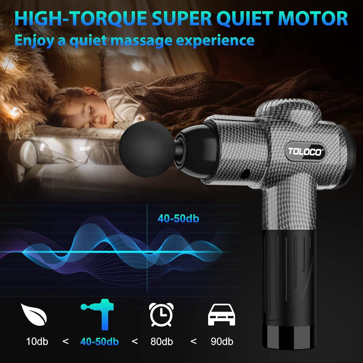 TOLOCO Massage Gun, Deep Tissue Back Massage for Athletes for Pain Relief, Percussion Massager with 10 Massages Heads & Silent Brushless Motor, Carbon