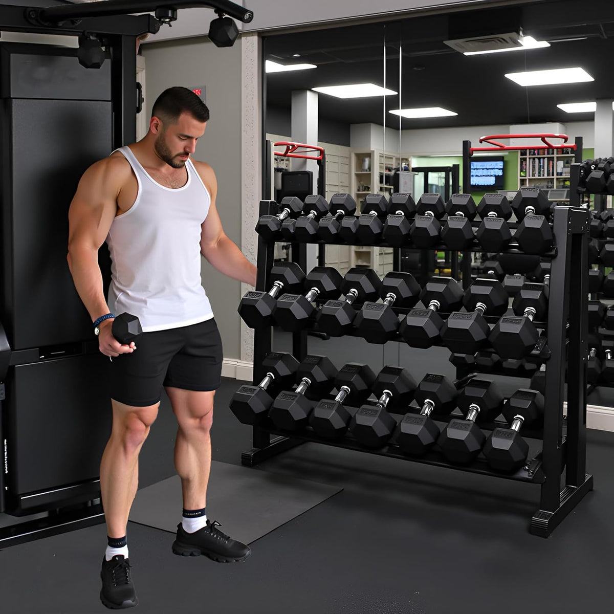 350/450/550 lbs Hex Weight Dumbbells Sets with Rack Rubber Encased Dumbbell Free Weights Set for Home Gym Weight Rack with Dumbbells Set