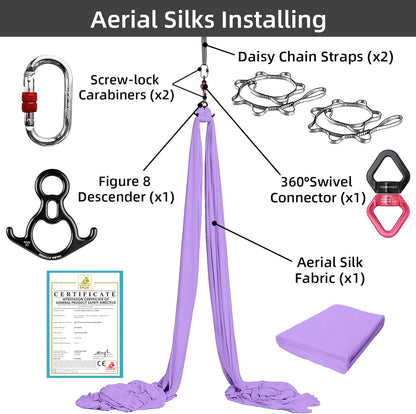 PRIOR FITNESS Aerial Silks Kit Colorful 9/15/20 Yards 40D Nylon Fabric Hammock Set With Hardware & Guide for All Levels Of Aerial Yoga Practice and Acrobatic Flying For Adults Aerial silk