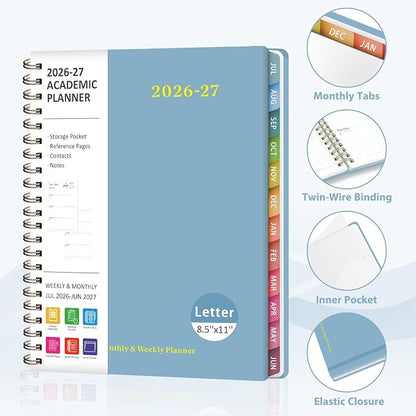 Planner 2026-2027, Weekly and Monthly Academic Year Calendar Planner, July 2026 - June 2027, Daily Agenda Book for Office School Supplies, Letter Size(8.5'' x 11'')