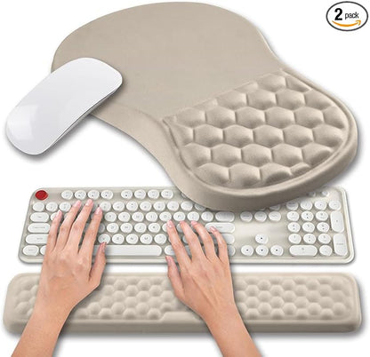 Hokafenle 2 in 1 Ergonomic Mouse Pad Wrist Support & Wrist Rest for Computer Keyboard Set, with Relieve Carpal Tunnel Pain Massage Bulge and Full Memory Gel Design (2In1 Set - Apricot)