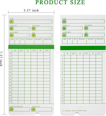 Zzrywuty Time Cards for Employees Monthly, 3 3/8 x 7 3/8 Inch, 300 Count | Green 2-Sided Design, Compatible with Hn3000 Time Clock, Supports All Pay Periods for Employee Attendance