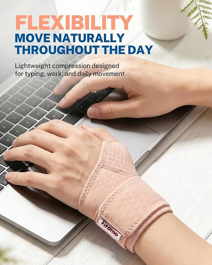 Wrist Brace with Soft-Touch Fabric, Breathable Compression Support | Mild Carpal Tunnel Support , Adjustable Compression Wrist Wrap , Enlarged Thumb Opening , Typing, Office Work & Daily Wear
