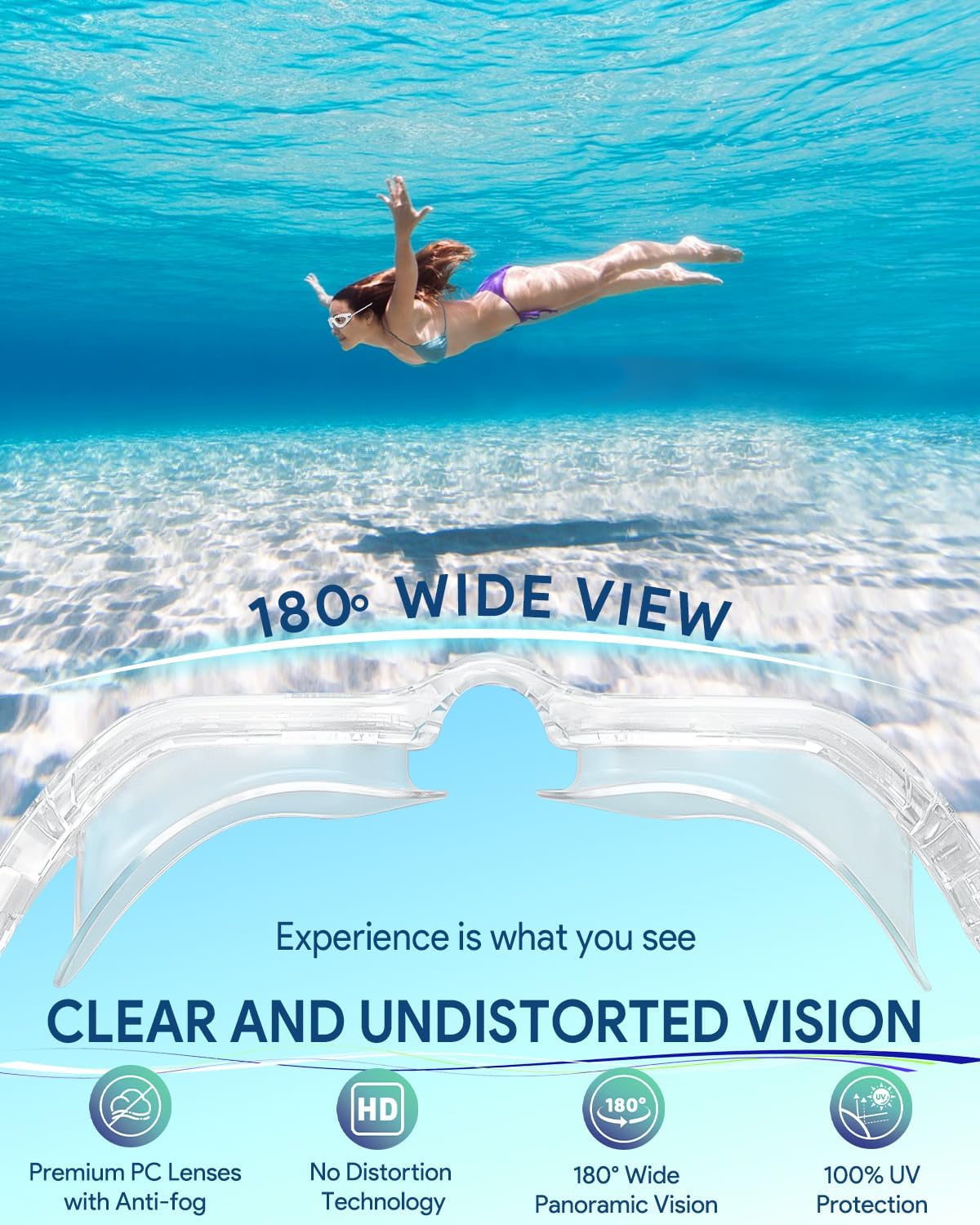 Swim Goggles, Polarized Adult Swimming Goggles Bungee Strap No Hair Pulling Anti-fog Pool Goggles for Men Women