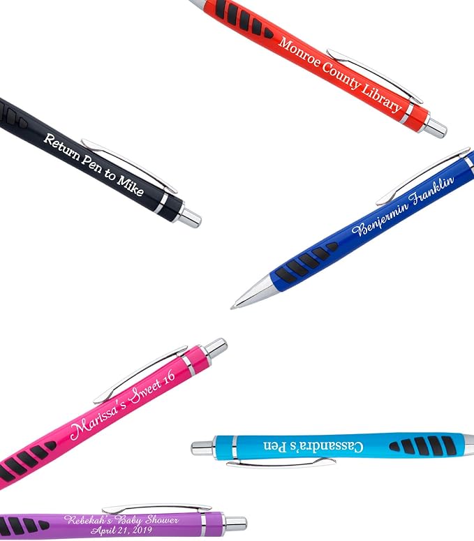ExpressDesigns™ - Your Name or Imprint on our Custom Printed Addison Ballpoint Pen - Rubber Grip For Writing Comfort And Control, black ink, medium point - 12 Pack (Pink)