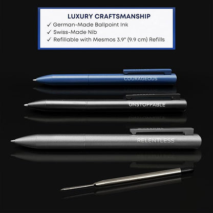 MESMOS 3Pk Luxury Fancy Pen Set, Cool Metal Ballpoint Pens, Office Supplies and Desk Accessories for Men, Unique Birthday Gifts for Men Who Have Everything, Engraved Black Ink Nice Pens