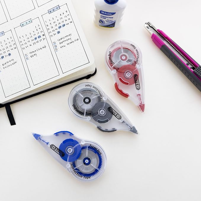 BAZIC Correction Tape Jumbo 5 mm x 394", Mini Instant Corrections, Easy to Use Applicator Tapes Roller White Out Tape Pen with Grip for Office & Home, 144-Packs