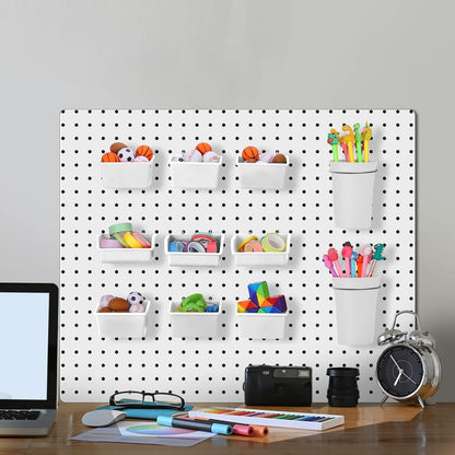 Yookeer 20 Pcs Pegboard Bins and Cups with Hooks and Loops Peg Assortment Organizer Accessories Various Tool Organizer Pegboard Baskets Set for Garage Workshop Workbench Office(White)