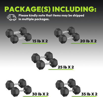 Hex Dumbbell 45-480 lb Set, Rubber Encased Exercise & Fitness Dumbbells for Home Gym, Hand Weights for Strength Training