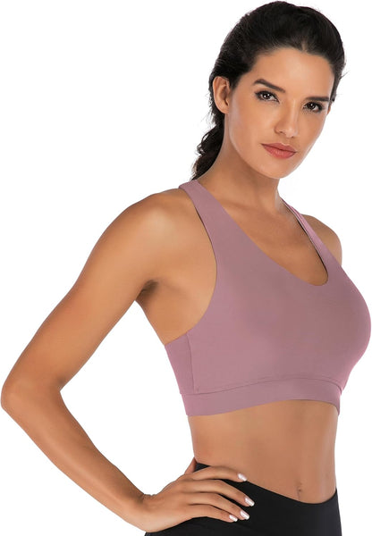 RUNNING GIRL Sports Bra for Women, Criss-Cross Back Padded Strappy Sports Bras Medium Support Yoga Bra with Removable Cups