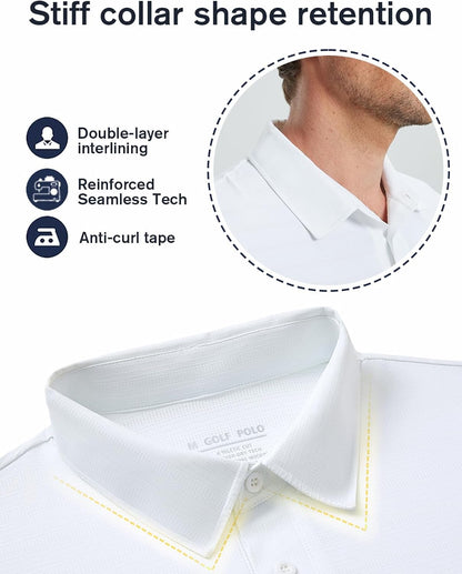fit space Men’s Performance Golf Polo, Cooling Tennis Shirts, Seamless Stretch, Quick-Dry Short Sleeve with IceSilk Tech