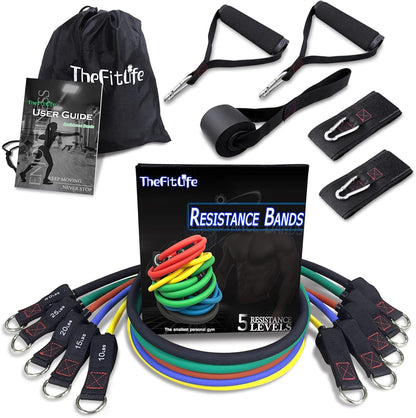 TheFitLife Resistance Bands with Handles - Designed for American Body Types, Exercise Workout Tubes for Men, Women, Includes Large Handles, Ankle Straps, Door Anchor, Fitness Levels