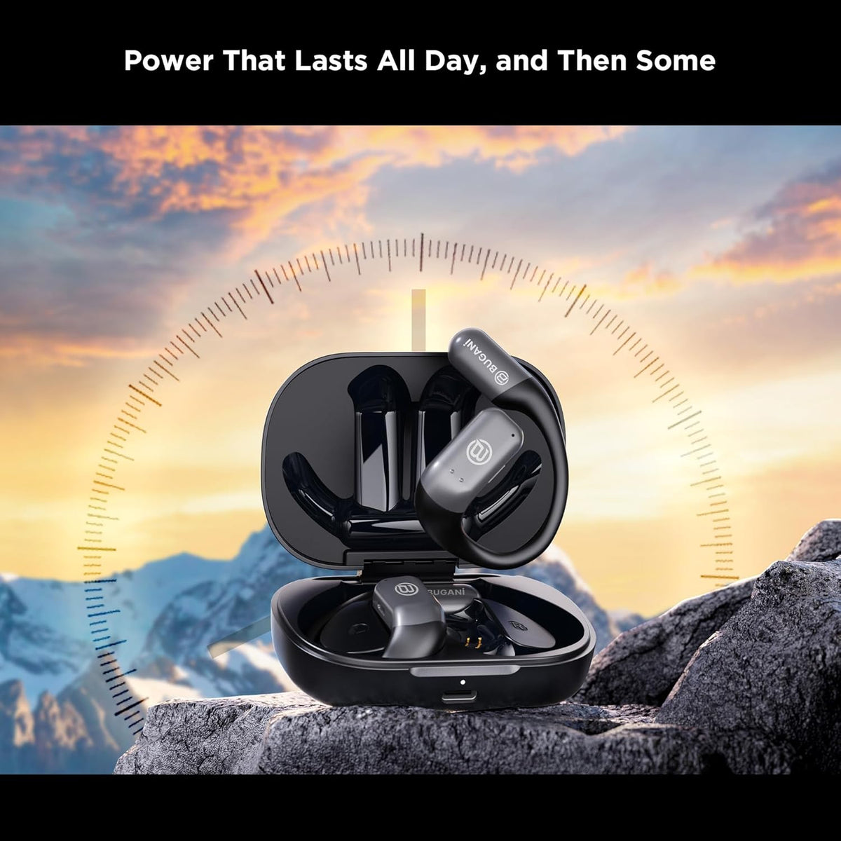 BUGANI Open Ear Headphones Wireless Earbuds,5.4 Bluetooth Headphones, IPX5 Waterproof Ear Buds for Running Workout Cycling Gift(Black)