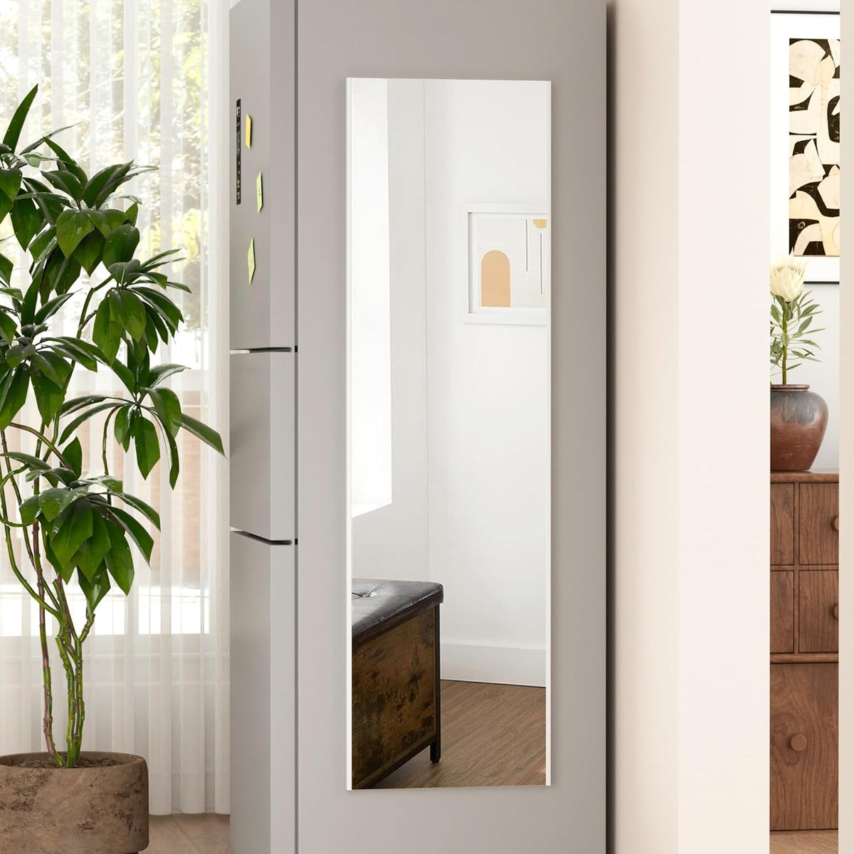 55"x16" Magnetic Mirror Lightweight Full-Length Mirror | Strong Adhesion, Easy Installation | Suitable for Refrigerators, Glass Walls, Wooden Doors, and More | 8.2kg Ultra-Strong Support | White