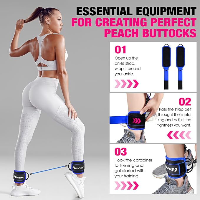 HOXWC Ankle Resistance Bands with Cuffs, Ankle Bands for Working Out, Ankle Resistance Band for Leg, Booty Workout Equipment for Kickbacks Hip Fitness Training, Exercise Bands for Butt Lift Women