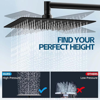 Shower Head,10 Inch High Pressure Rain Shower Head with Handheld Spray Combo, Adjustable Dual Rainfall Shower Head - Showerhead Comb Set with Extension Arm - 60 Inch Long Shower Hose（Black）