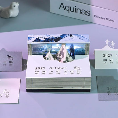3D Time Piece Calendar, 2027 Desk Calendar With LED Light, 3d Tree Memo Pad Creative Desk Calendar, Christmas Gift for Colleague Friend, Desktop Decoration (Mount Everest)