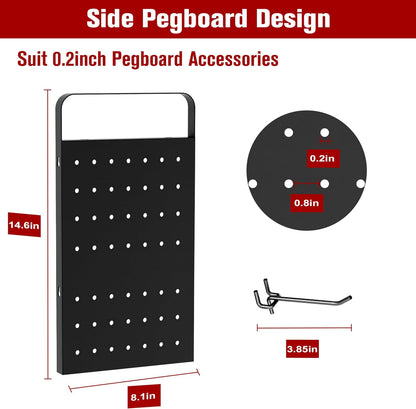 Power Tool Organizer Wall Mount - Pegboard with 7 Drill Holder - Heavy Duty Metal Tool Shelf for Garage Organization