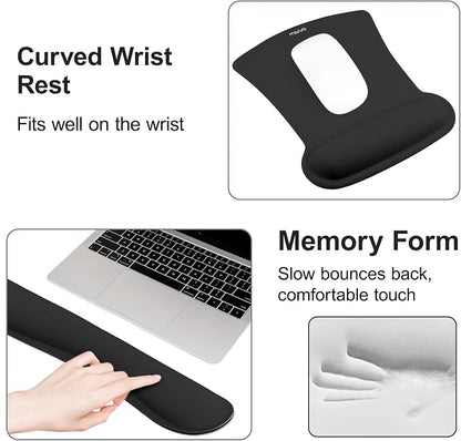 MOSISO Wrist Rest Support for Mouse Pad & Keyboard Set, Ergonomic Mousepad Non-Slip Base Home/Office Pain Relief & Easy Typing Cushion with Neoprene Cloth & Raised Memory Foam, Black