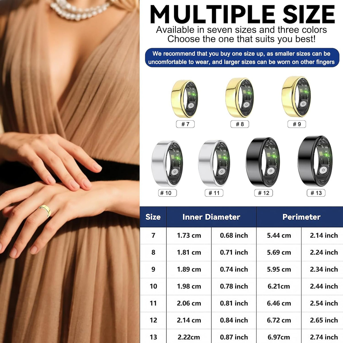 Smart Rings for Women Men,Fitness Tracker Ring,Heart Rate,Blood Oxygen,Blood Pressure,Step Tracker,Sleep Monitoring,No Subscription Fee,IP68 Waterproof Smart Ring for iphone&Android(Silver 13)