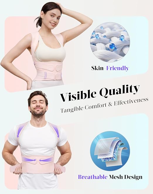 Posture Corrector for Women and Men, Full Back Support Brace, Adjustable Shoulder Straightener, Improving Posture, Relief Upper and Lower Back, Neck Pain, Pink, Small