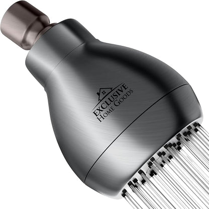 High Pressure Shower Head - Powerful Deluxe Bathroom Showerhead with Strong Spray Stream and Small Silicone Nozzles - Universal Fit Works with High and Low Water Flow Showers Matte Charcoal -1.8 GPM
