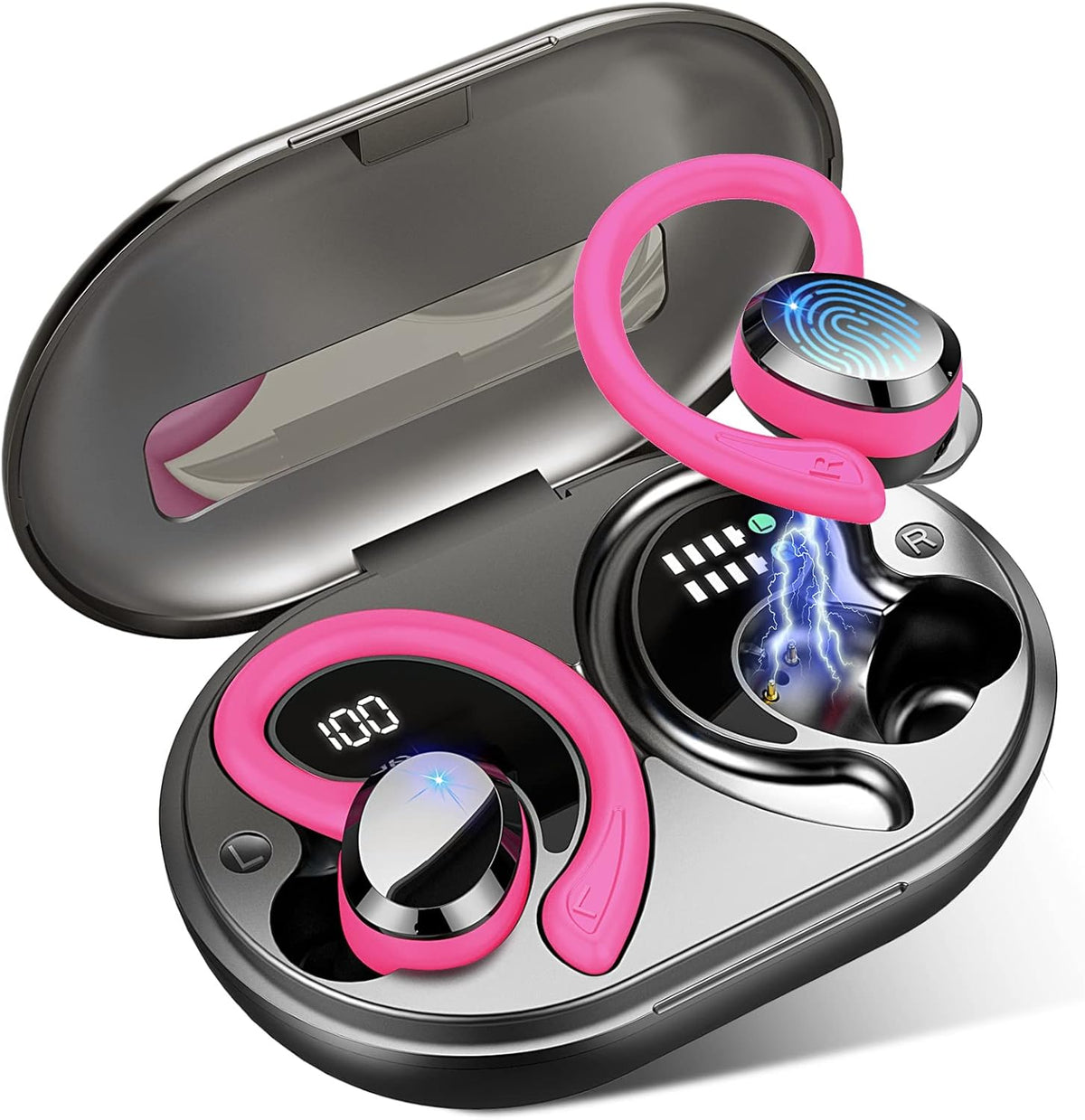 Wireless Earbuds Sport Bluetooth Headphones 5.4, 2025 Bluetooth Earbuds 4 HD Mic, Over-Ear Buds with Earhooks ENC Noise Canceling Earphones, 48Hrs Stereo, IP7 Waterproof Headset for Workout/Running