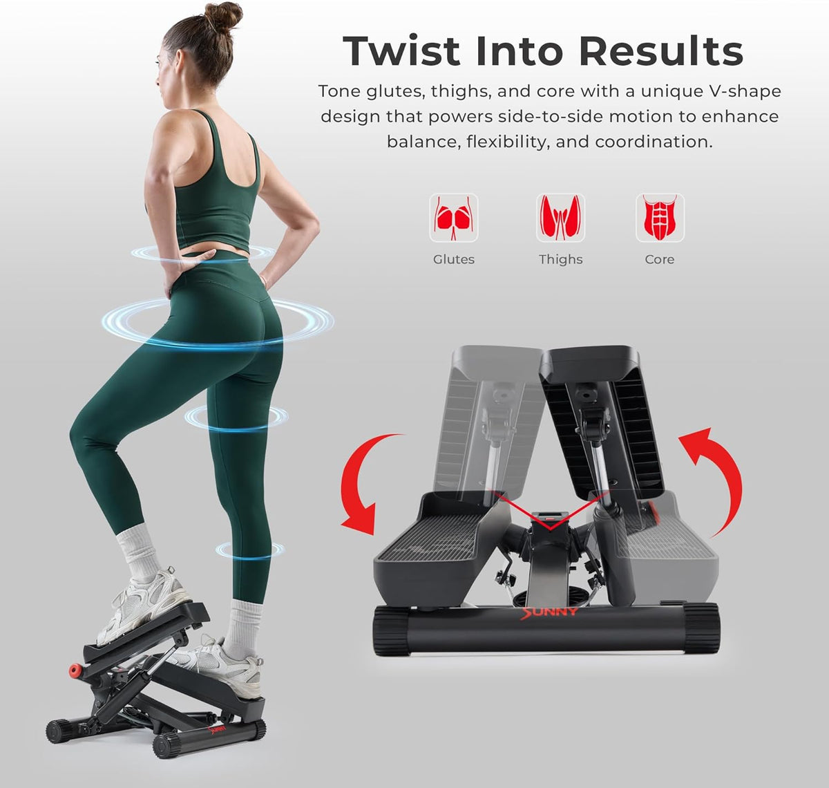 Sunny Health & Fitness Mini Stepper for Exercise at Home, Stair Step Workout Machine with Resistance Band and Over 300lb Weight Capacity, Optional Twist Motion and Free SunnyFit App Connection