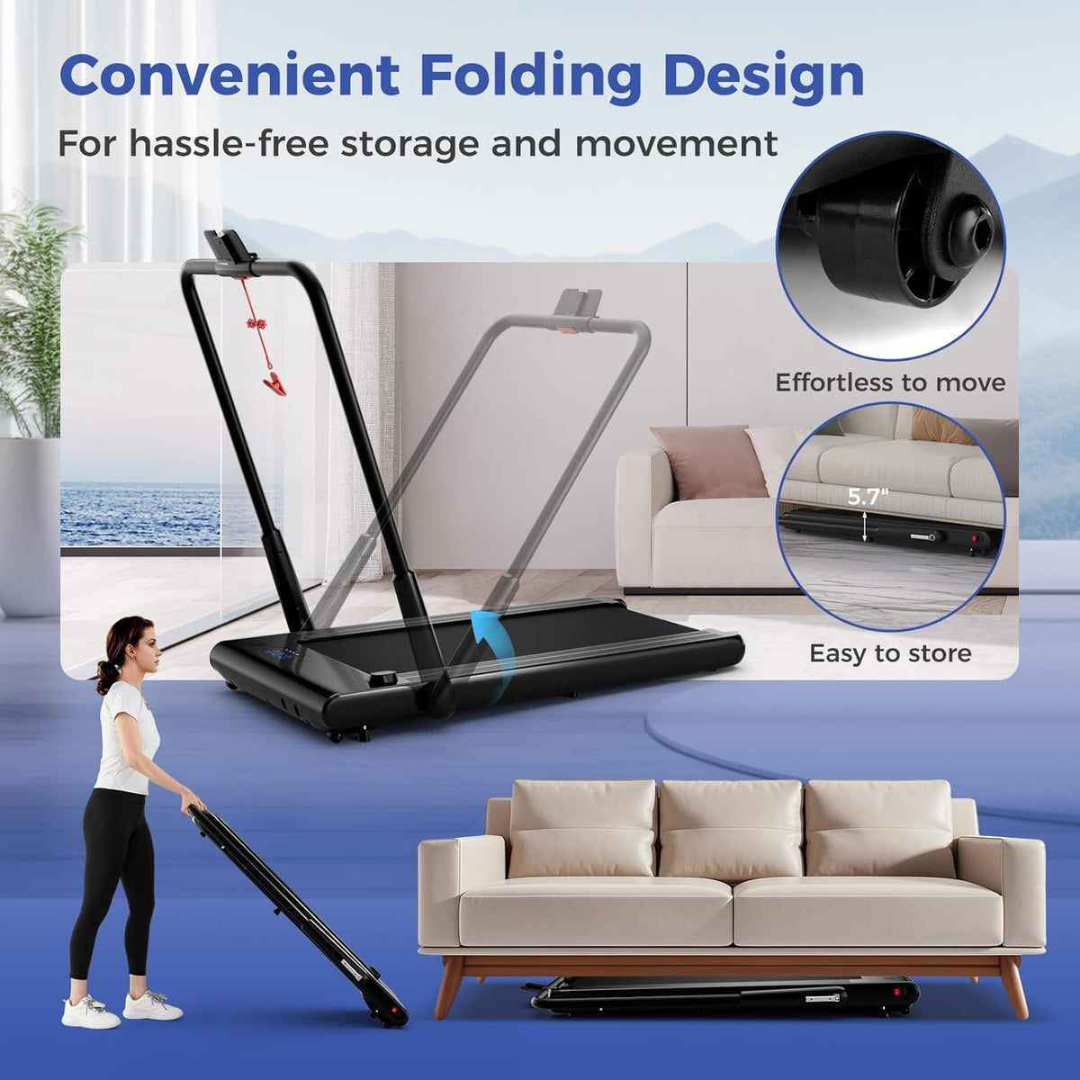 GYMAX Walking Pad Treadmill, 3HP Under Desk Treadmills with 340LBS Capacity, LED Display, Remote & APP Control, 3 in 1 Portable Compact Running Jogging Machine for Home Office Gym Exercise
